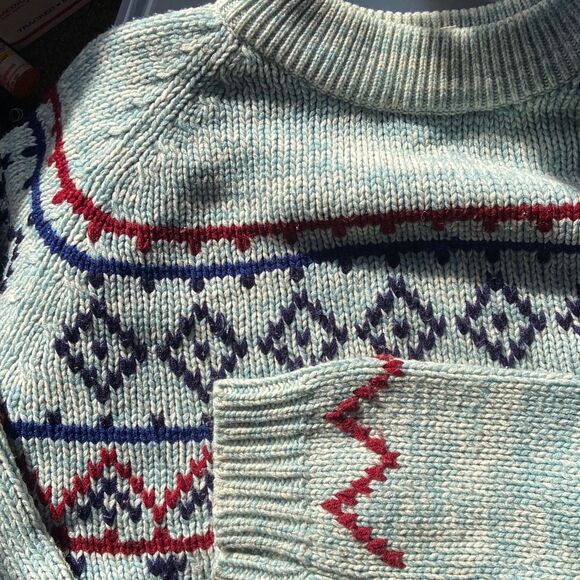 VTG 70s 80s National Alpine Fair Isle Ski Sweater Blue Red White Unisex L - Picture 7 of 7